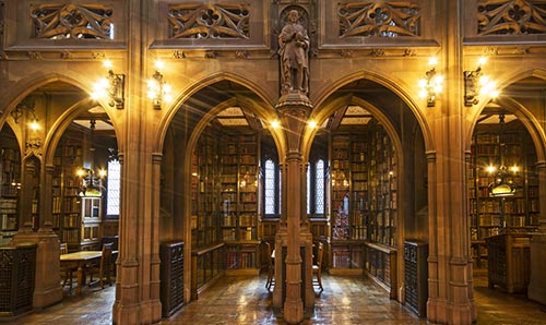 Bookshelves in the John Rylands library