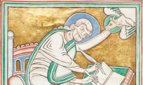 Medieval illustration of a man with a quill